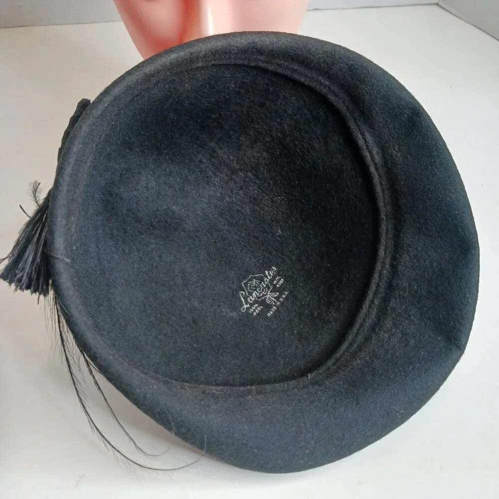 Vintage 1930's Black Gothic Style 100% Wool Cloche Hat with Feathers - Picture 6 of 14